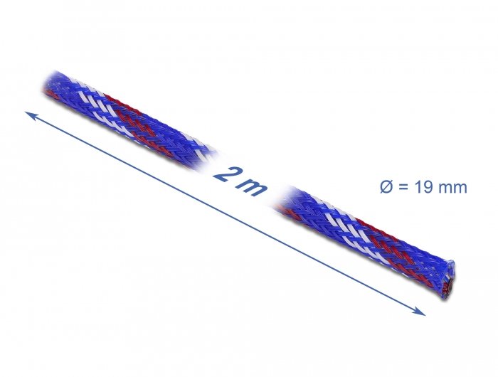Delock Funda Trenzada Expandible 2 Mx 19 Mm Azul-Rojo-Blanco