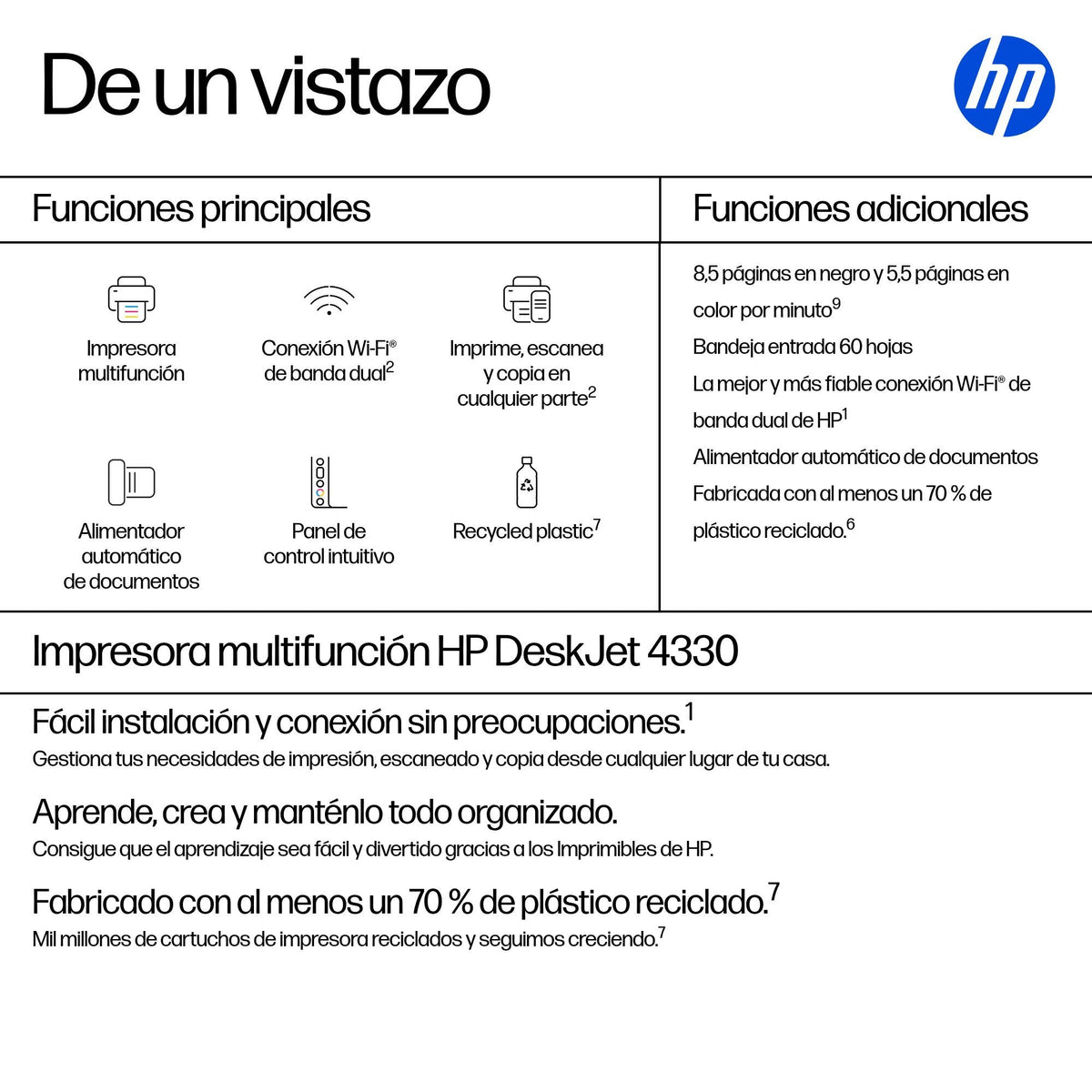 EAN 0198828789877 - HP DeskJet 4330 Inyección de tinta térmica A4 4800 x 1200 DPI 8,5 ppm Wifi imagen 3