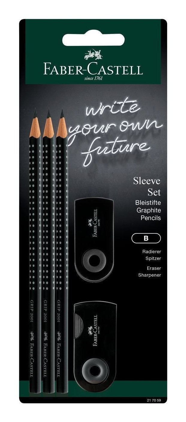 Faber Castell Blíster 3 Lápices Grafito Grip + Accesorios Sleeve
