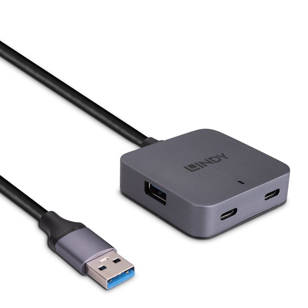 Lindy 43388 Hub 4 Puertos Usb 3.2 Gen 1 (3.1 Gen 1) Type-A 5000 Mbit/S Negro, Gris
