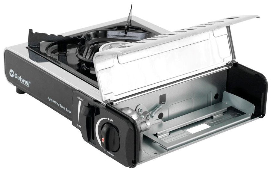 Outwell Appetizer Solo 1 Burner Compact Portable Gas Stove, Silver Grey