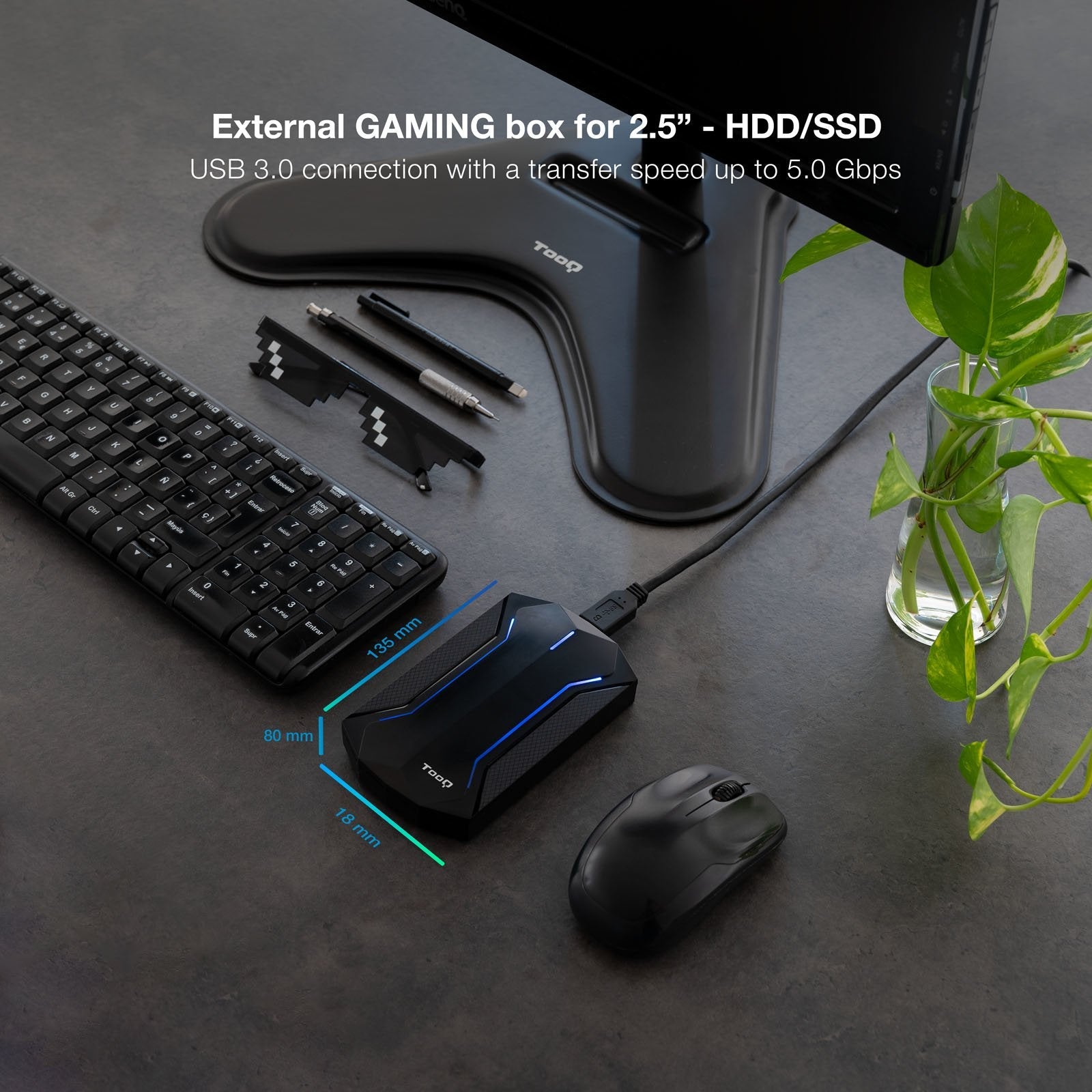 EAN 8433281012370 - TooQ TQE-2599RGB caja para disco duro externo Carcasa de disco duro/SSD Negro 2.5" imagen 4