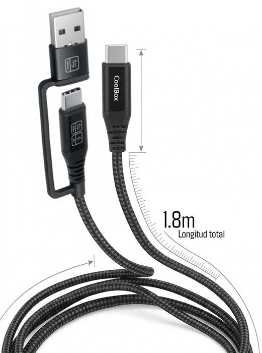 Coolbox Cable Usb-C A Usb-C 1.8m 60w Trenzado Adaptador Usb-A
