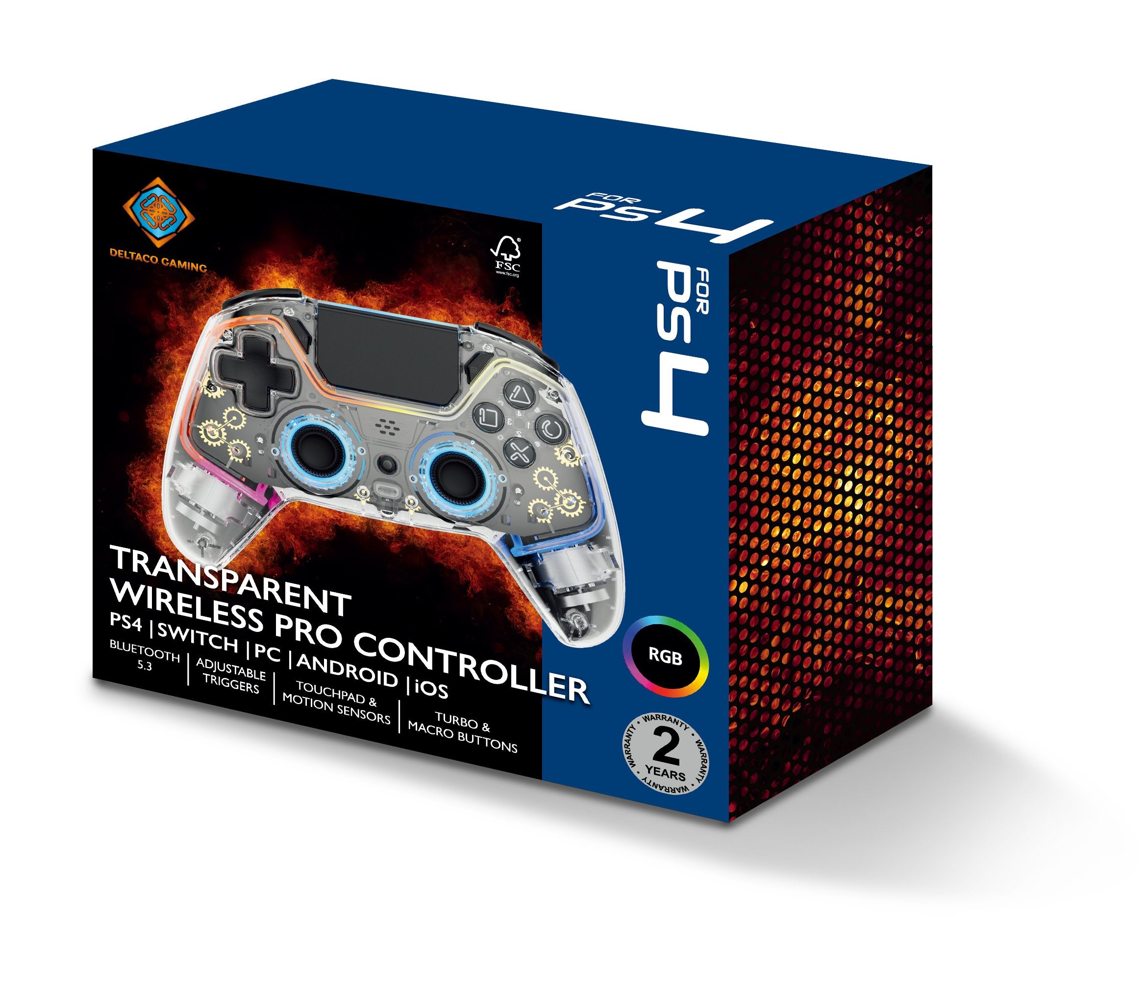 Deltaco Ps4/Pc Controller Wireless/Bt Transparent