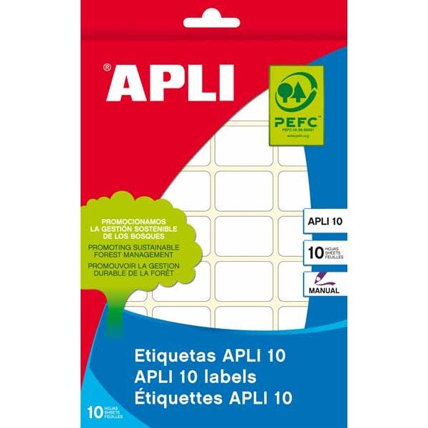 Apli Pack 10 Hojas Etiquetas 16x22mm Escritura Manual Cantos Romos Blanco