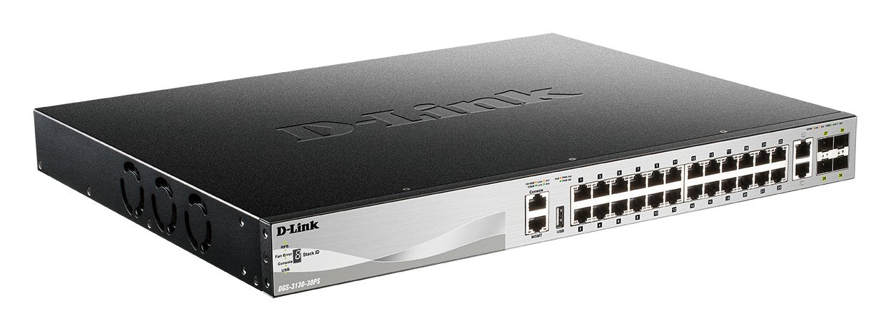 Switch Gestionable L3 D-Link Stackable Dgs-3130-30ps/E 24p Poe (370w) Giga + 2p 10g + 4p 10g Sfp+