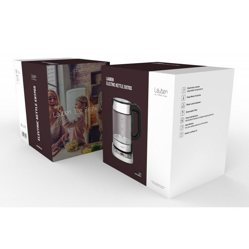 Tetera Lauben Lbnek17gs Eléctrica 1,7 L 2200 W Negro, Acero Inoxidable, Transparente