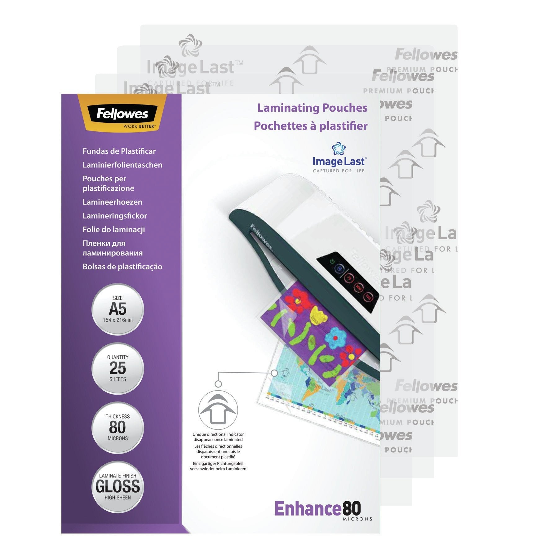 Fellowes Pack De 25 Fundas Para Plastificar Brillo A5 - 80 Micras - Alta Calidad - Transparente