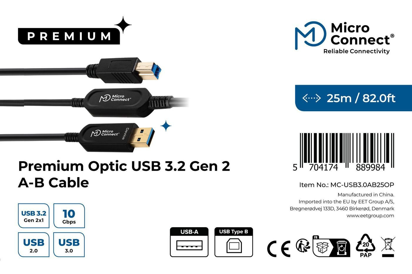 EAN 5704174889984 - Microconnect MC-USB3.0AB25OP cable USB USB 3.2 Gen 2 (3.1 Gen 2) 25 m USB A USB B Negro imagen 3