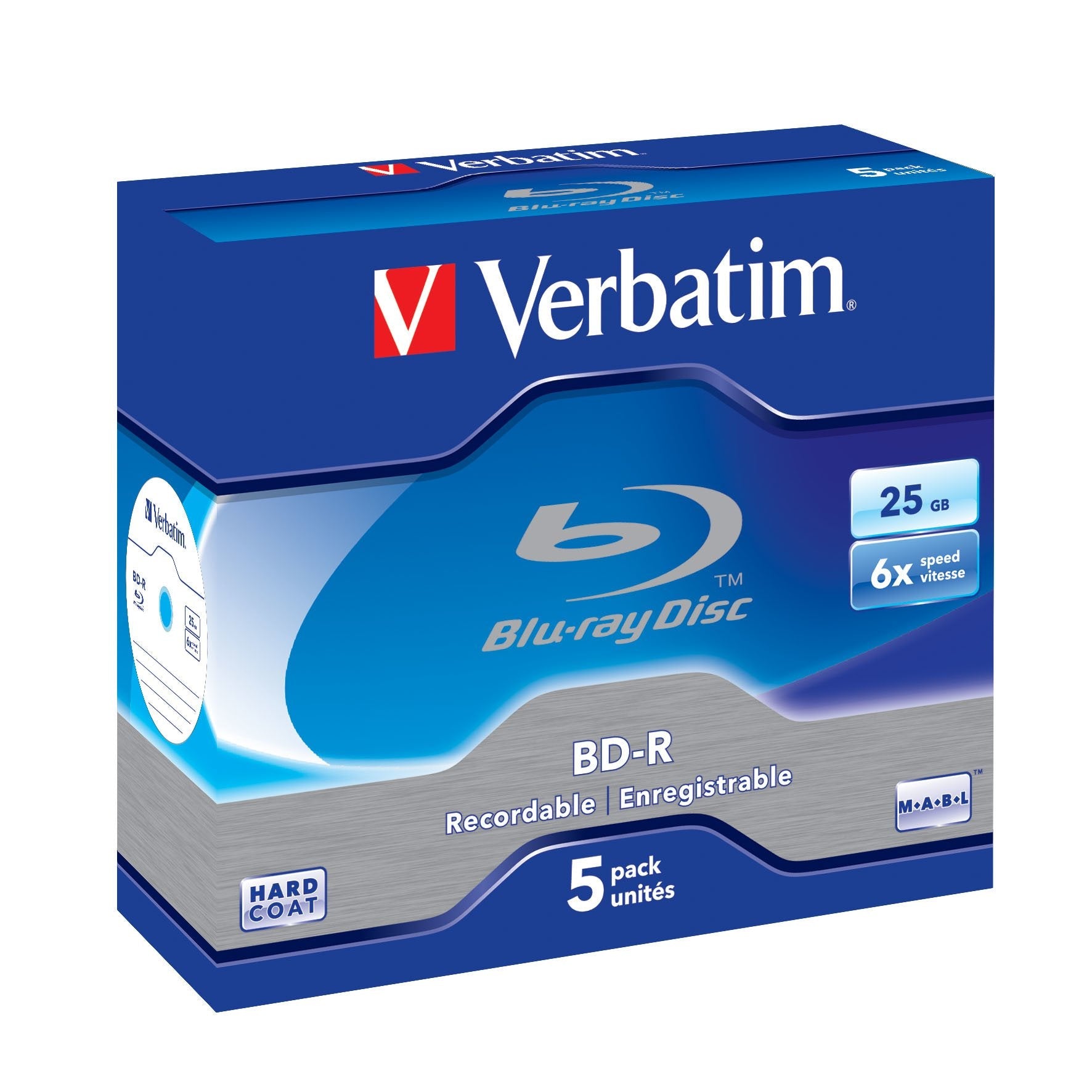 Verbatim Bd-R 5 Pack Jewel Case 43715,Caja 5 Unidades ,Velocidad 6x,Cap. 25gb