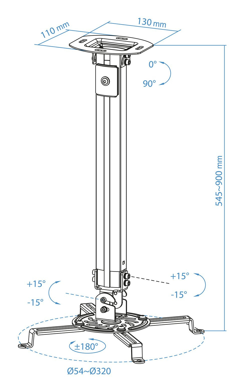 Tooq Soporte De Techo Para Proyector - Inclinable Y Giratorio - Apto Para Techos Inclinados - Peso Max 20kg - Color