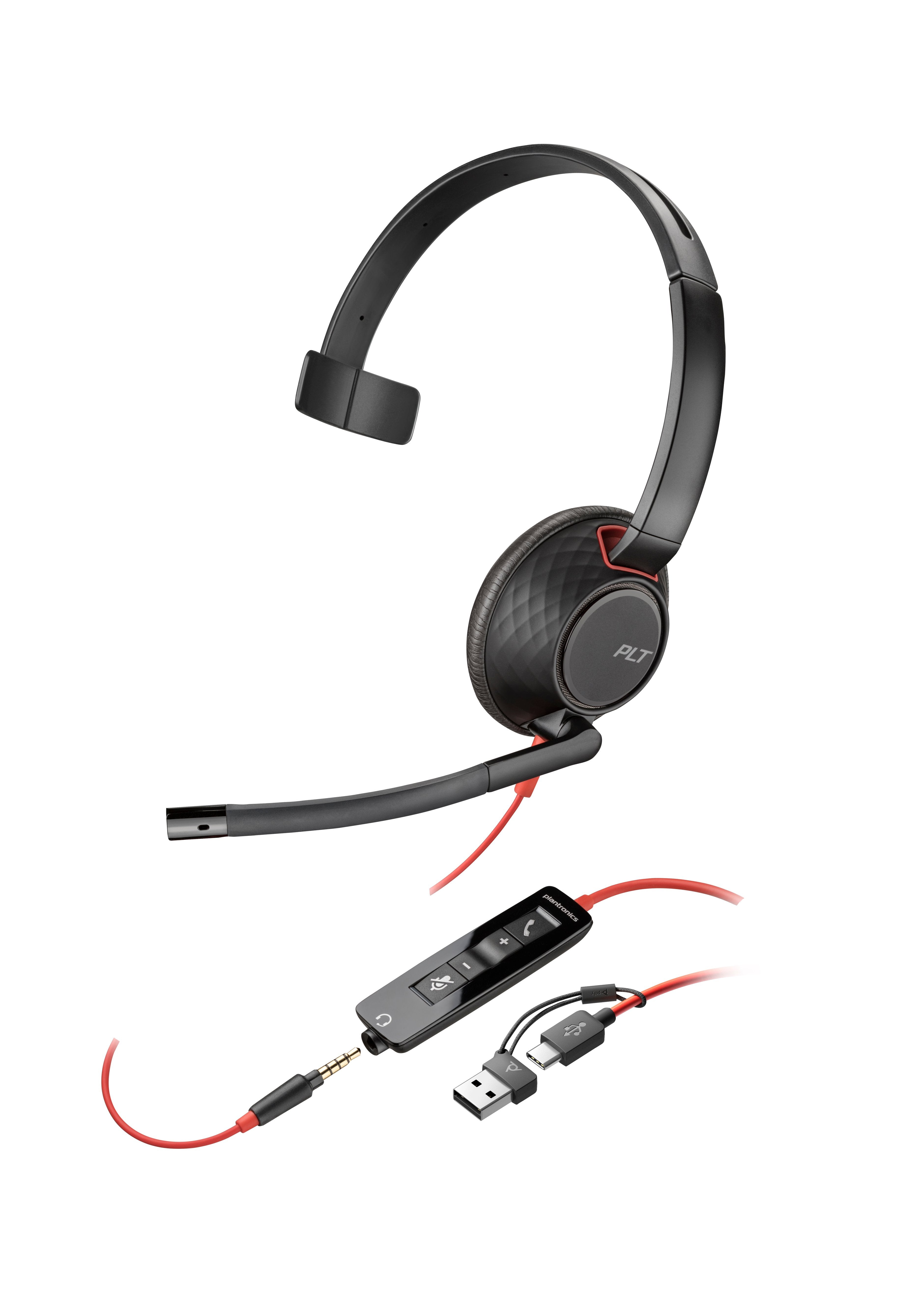 Auriculares Poly Blackwire 5210 Monaural Usb-C + Conector De 3,5 Mm + Adaptador Usb-C/A (Paquete)