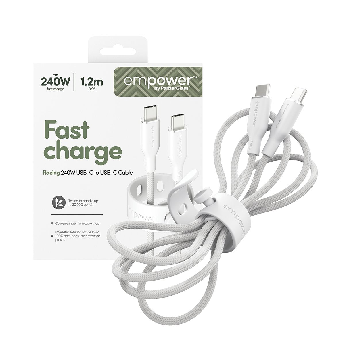 EAN 5715685027666 - PanzerGlass empower™ by ® Racing 240W USB-C to USB-C Cable | USB 2.0 | 1.2M | Silver White cable USB Blan imagen 5