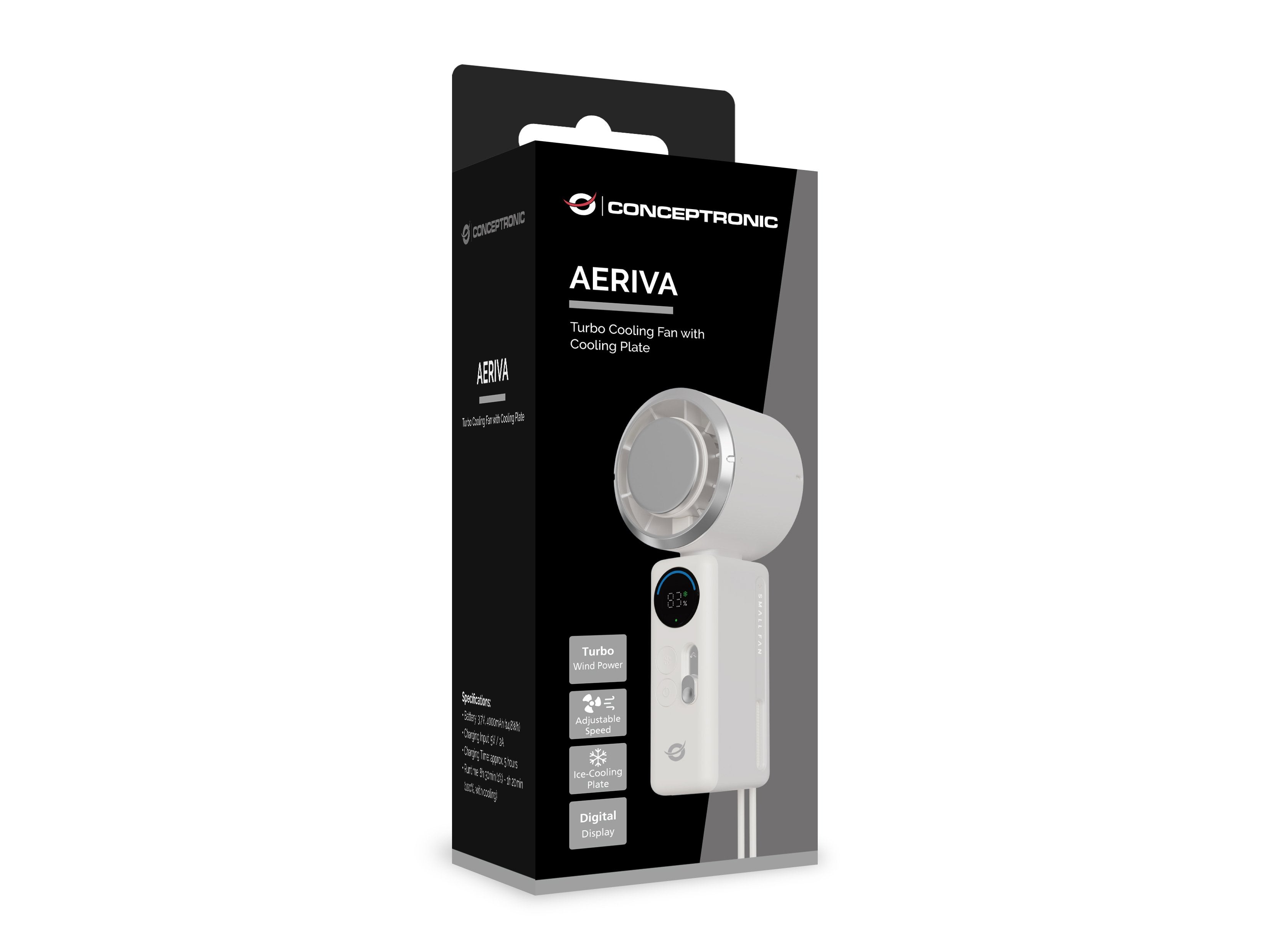 Ventilador Mini Portátil Conceptronic Aeriva03c Turbo Placa Enfriamiento Pantalla Digital Blanco Cre
