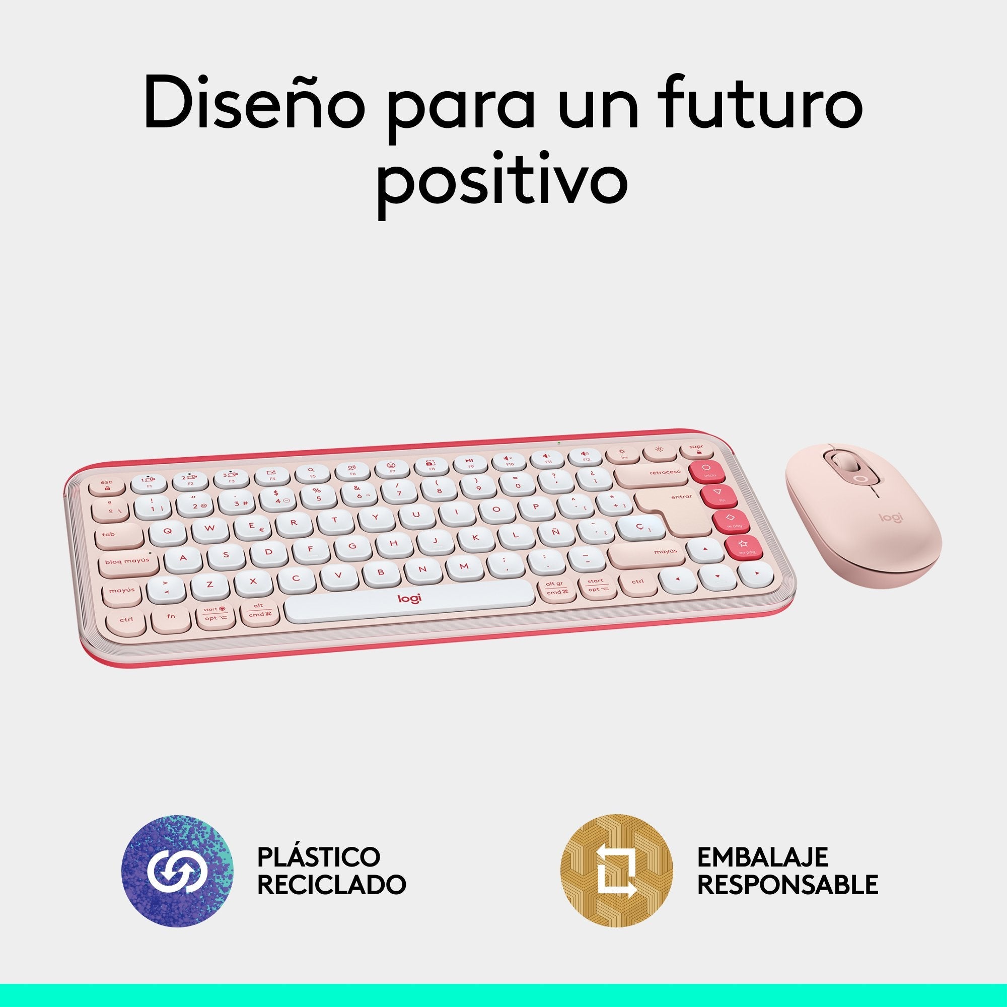 Teclado Español + Ratón Logitech Pop Icon Combo, Bluetooth - Rosa