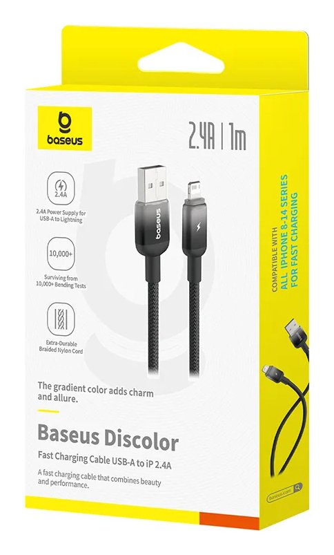 Discolor Series Fast Charging Cable Usb To Ip 2.4a 1m Cluster Black