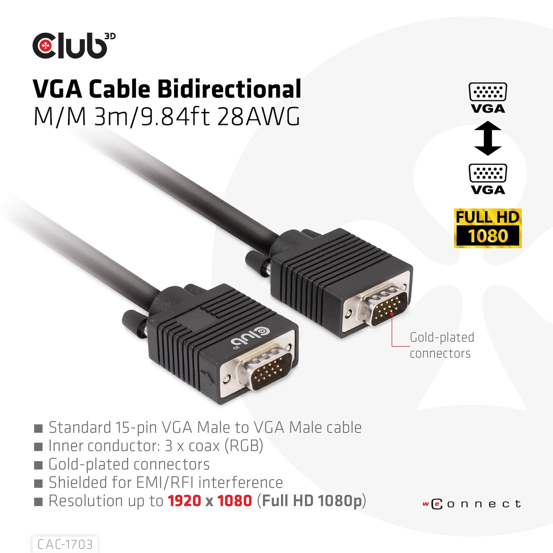 EAN 8719214472184 - CLUB3D CAC-1703 cable VGA 3 m VGA (D-Sub) Negro imagen 3