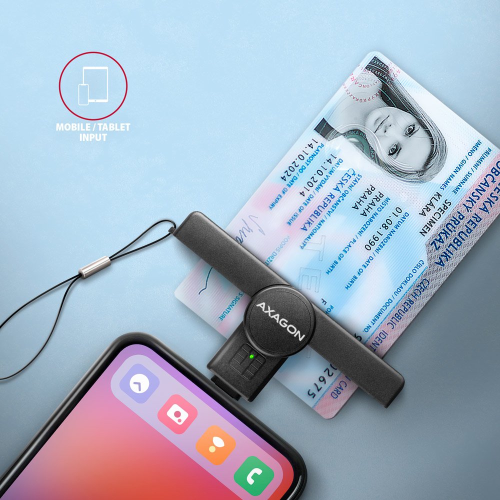 EAN 8595247907851 - Axagon CRE-SMPC USB-C Smart card/ID card PocketReader lector de tarjeta inteligente Interior USB Tipo C N imagen 3