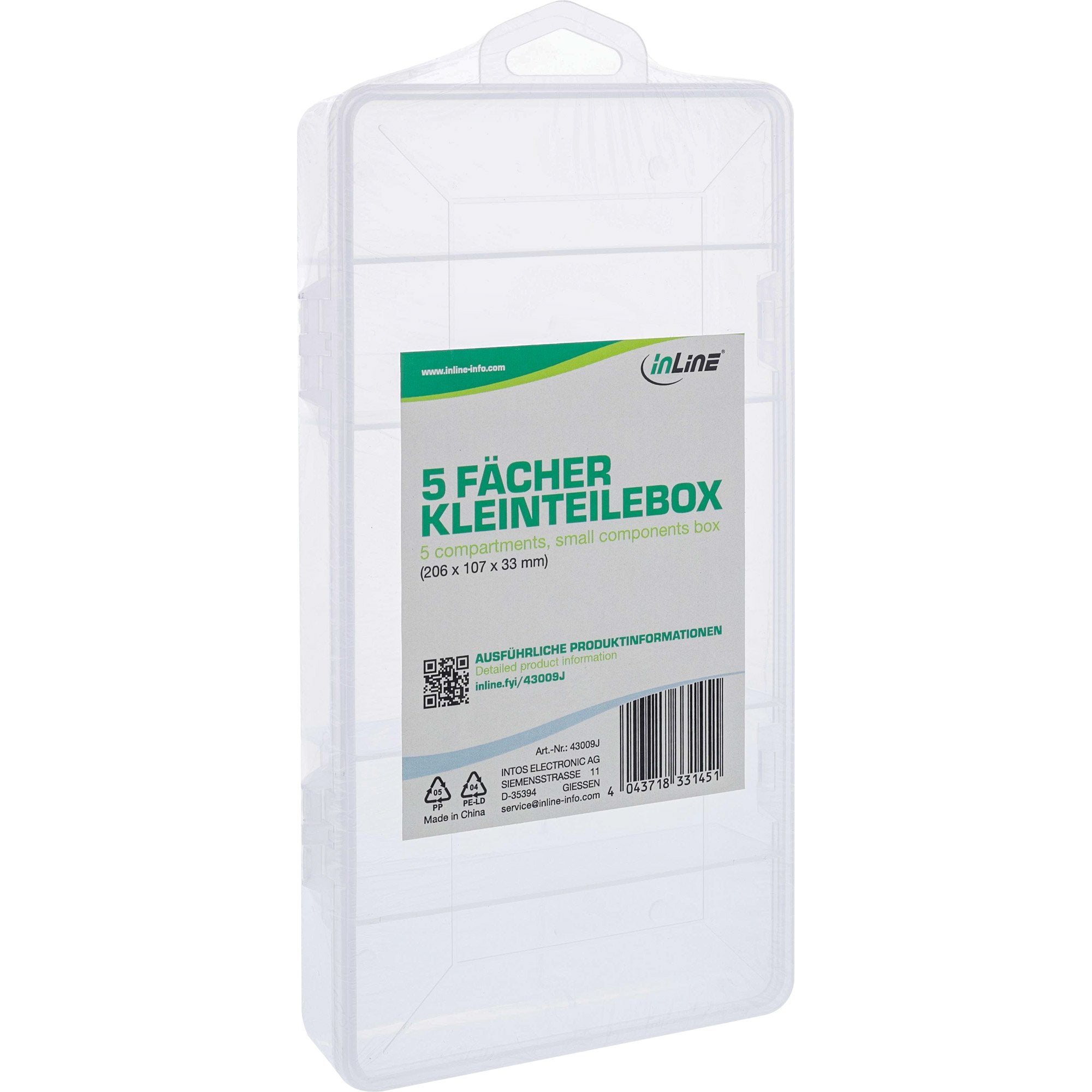 Inline® Small Components Box, 5 Compartments, 206x107x33mm, White