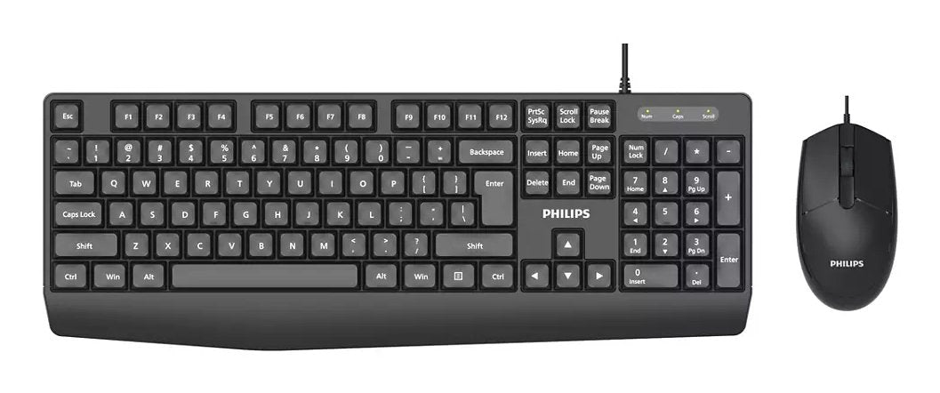 Teclado Y Mouse Philips Spt6237b Cable Usb 2.0 Resistente Agua 1200 Dpi Negro Ergonomico
