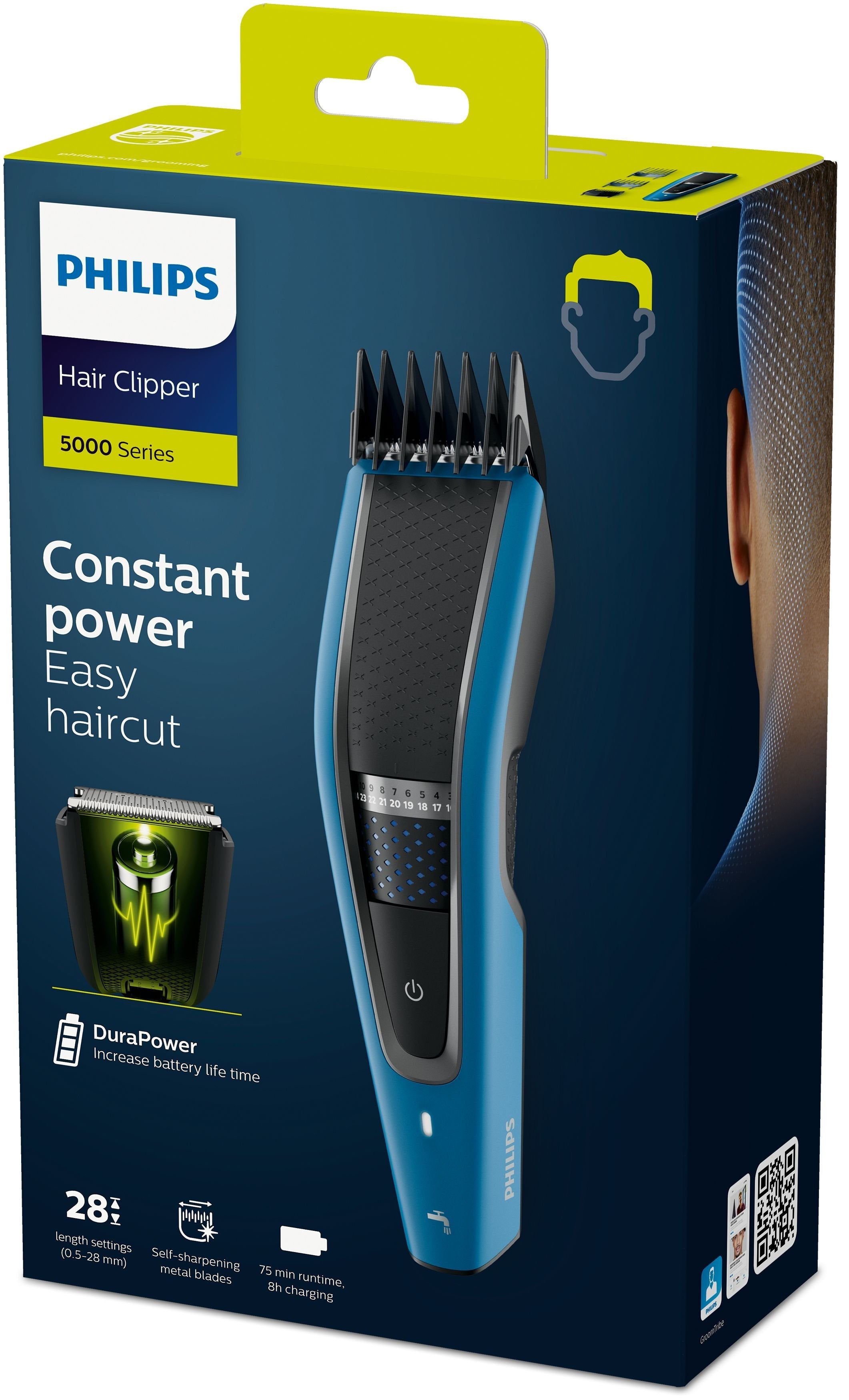 Philips 5000 Series Cortapelos Lavable Con Tecnología Trim-N-Flow Pro, Negro, Azul, 0,5 Mm, 2,8 Cm, 4,1 Cm, Acero Inoxidable, Ac/Batería