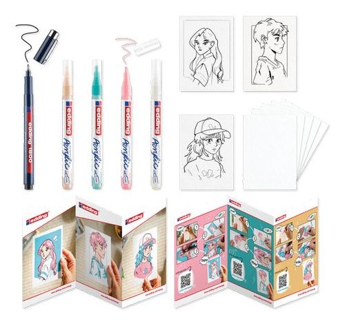 EAN 4057305063205 - Edding Manga Stifte Set Mehrfarbig Beige, Negro, Azul claro, Rosa, Blanco 5 pieza(s) imagen 5