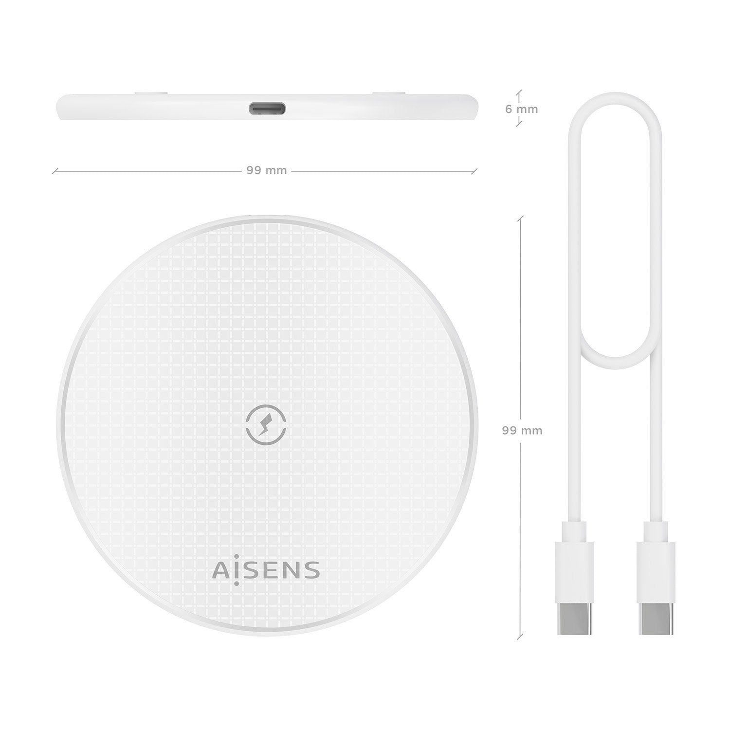 Aisens Cargador Inalambrico Usb-C 15w Para Movil, Blanco