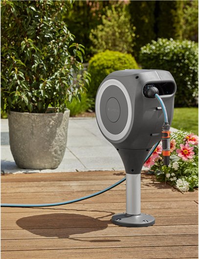 Gardena Caja Para Mangueras De Terraza Rollup S, 15 Metros, Enrollador De Manguera Gris/Blanco, Incluida Jeringa De Limpieza 18607-20