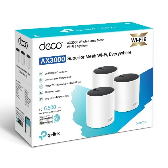 EAN 0840030711046 - TP-Link DECO X55 (3-Pack) Doble banda (2,4 GHz / 5 GHz) Wi-Fi 6 (802.11ax) Blanco Interno imagen 3