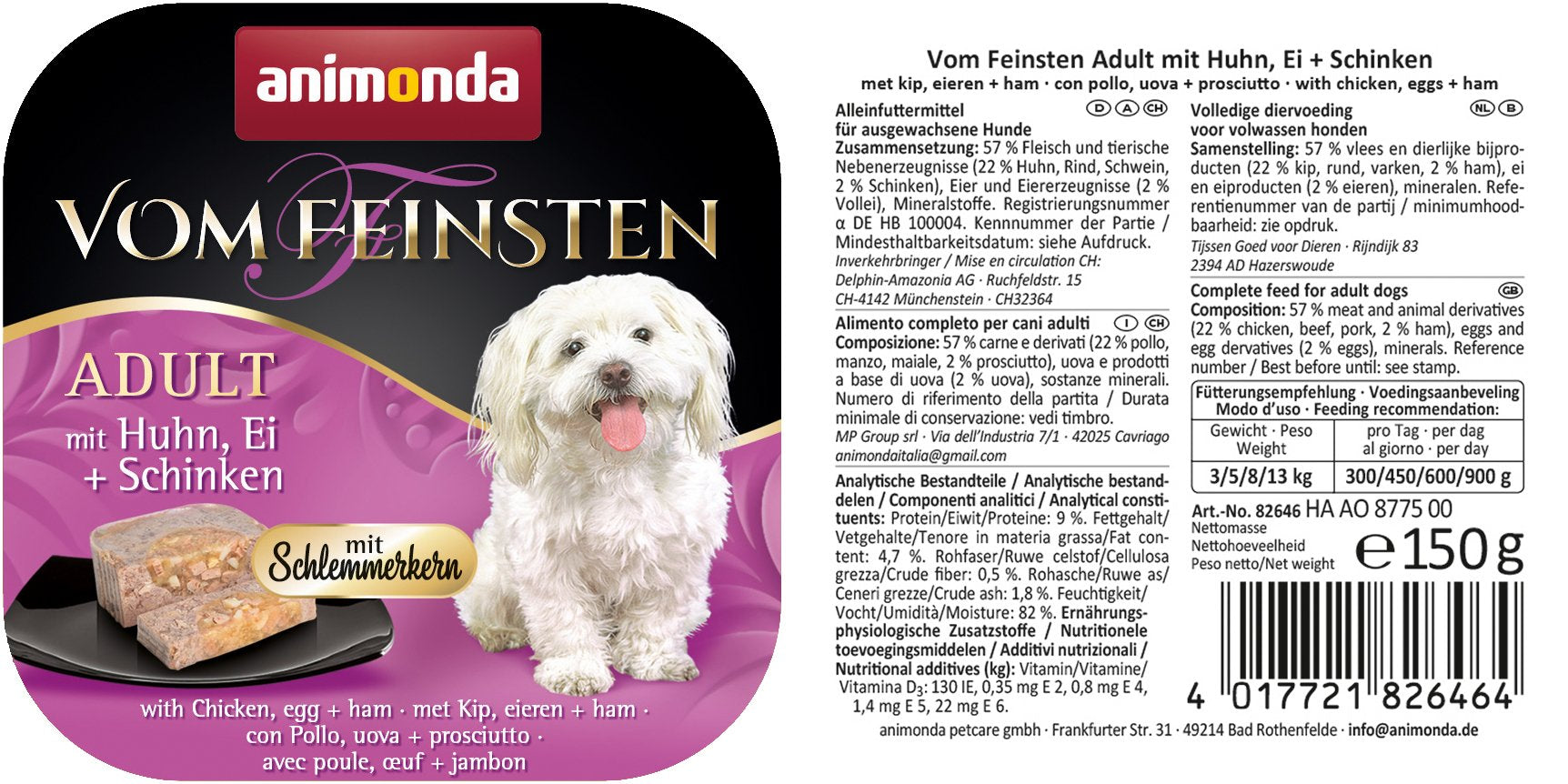 EAN 4017721826464 - animonda Vom Feinsten Gourmet core with Chicken, egg + ham Egg, Pollo, Jamón Adulto 150 g imagen 2