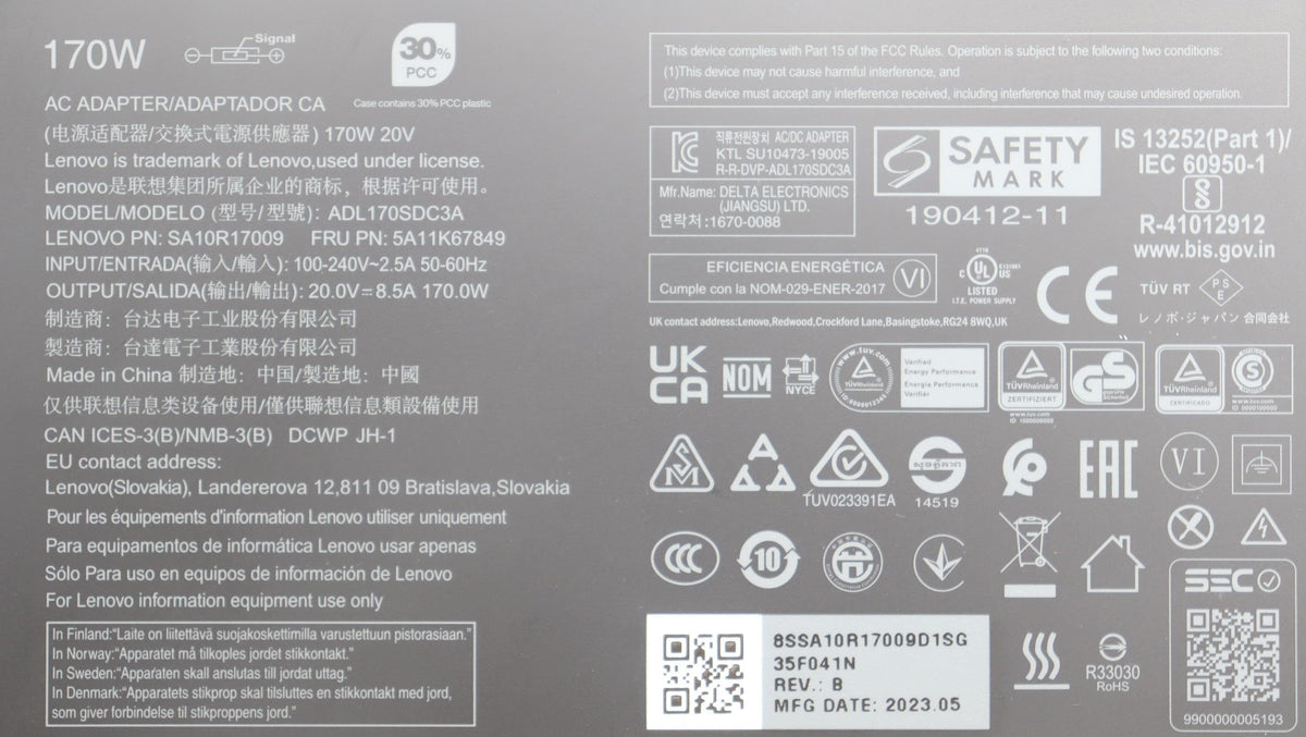 Lenovo 5a11k67849 Adaptador E Inversor De Corriente Interior 170 W Negro