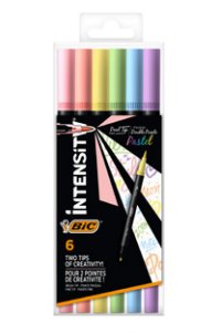 Bic Intensity Dual Tip Pastel Pack De 6 Rotuladores Doble Punta - Punta De Pincel + Punta Fina - Tinta Con Base De Agua - Colores Pastel Surtidos