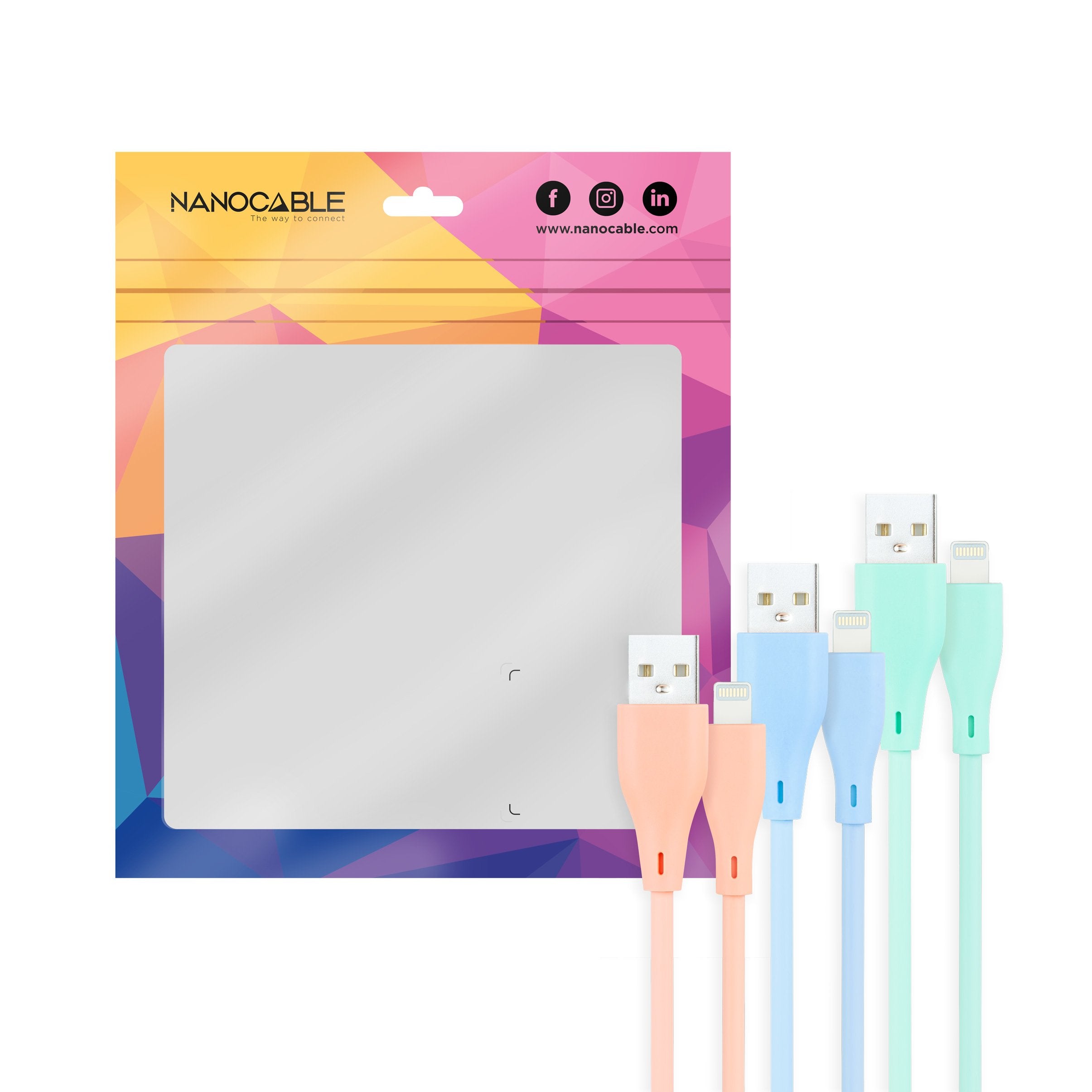 Nanocable Pack De 3 Cables Usb-A Macho A Lightning Macho - Longitud 1m - Colores Pastel Rosa, Verde Y Azul