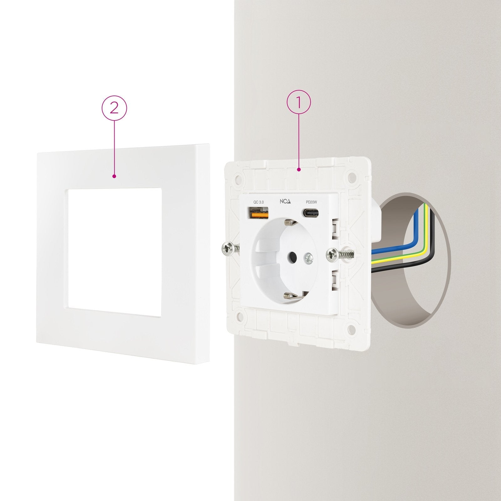 Roseta De Pared Nanocable 10 35 0011 1 Schuko 1 Usb Tipo-C 1 Usb