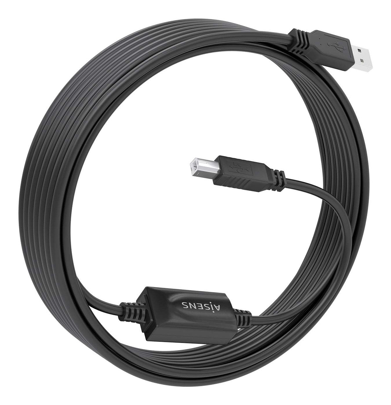 Cable Usb 2.0 Aisens Con Amplificador Tipo A/M-B/M, Negro, 10m