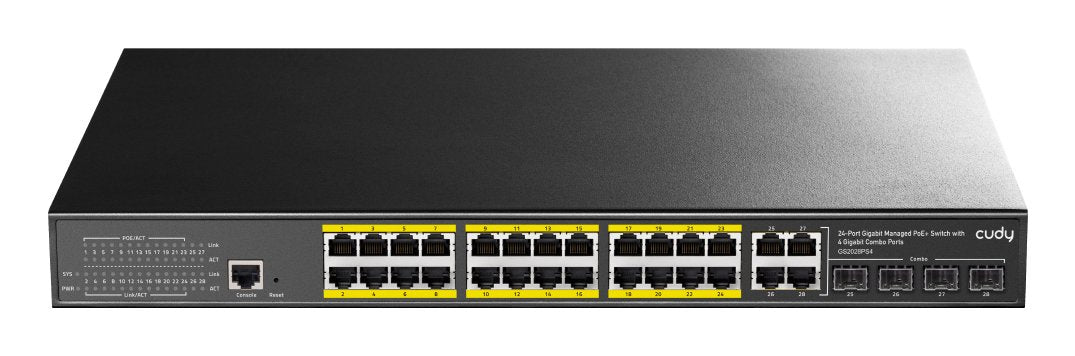 Cudy Gs2028ps4 Conmutador Gigabit Gestionado De Alto Rendimiento De 24 Puertos Con Poe 1u Para Montaje En Rack