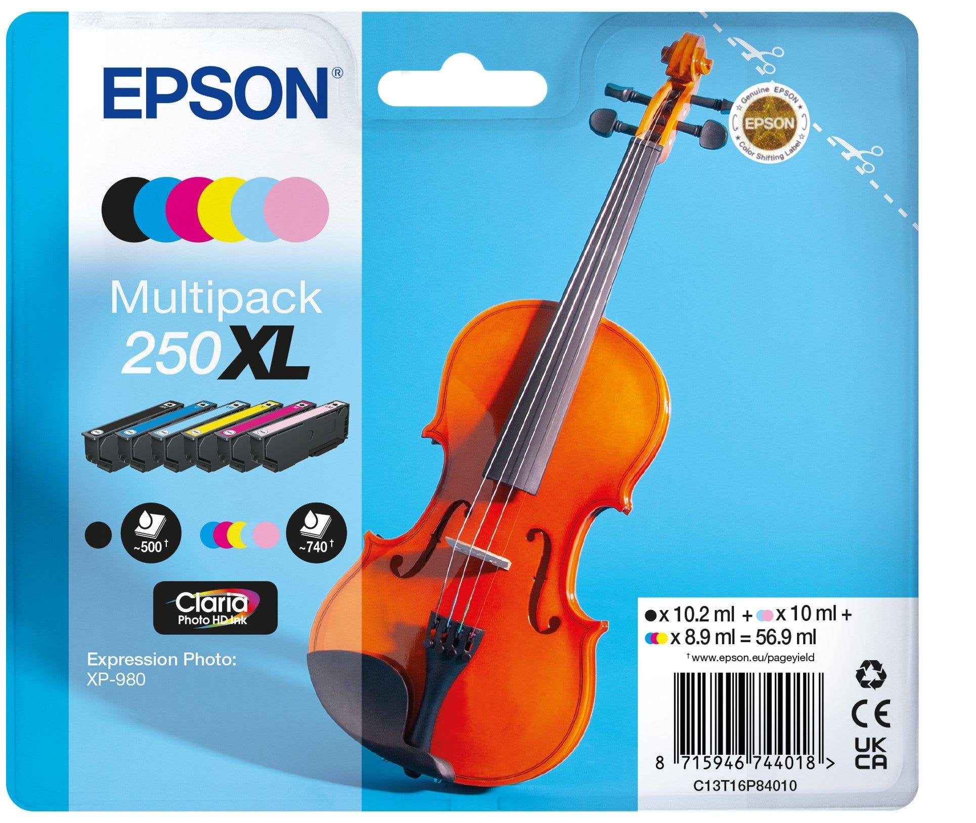 EAN 8715946744018 - Epson 250XL Violin Claria Photo HD cartucho de tinta 1 pieza(s) Original High (L) Yield Negro, Cian, Cian imagen 1