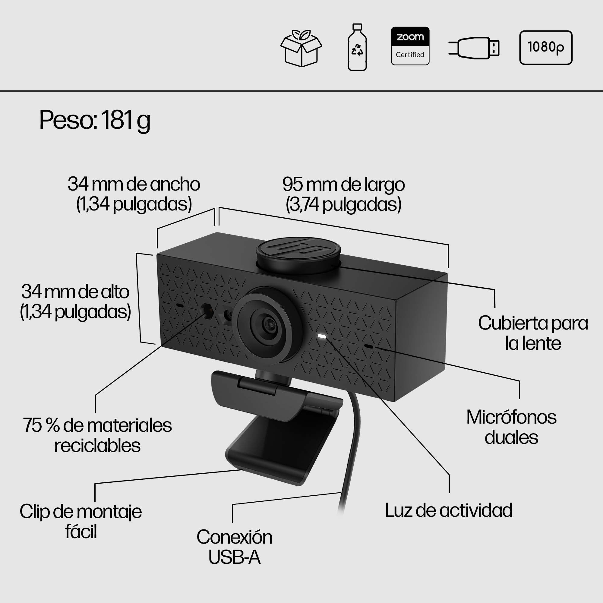EAN 0196786757648 - HP 620 FHD Webcam cámara web 4 MP 1920 x 1080 Pixeles USB Negro imagen 20