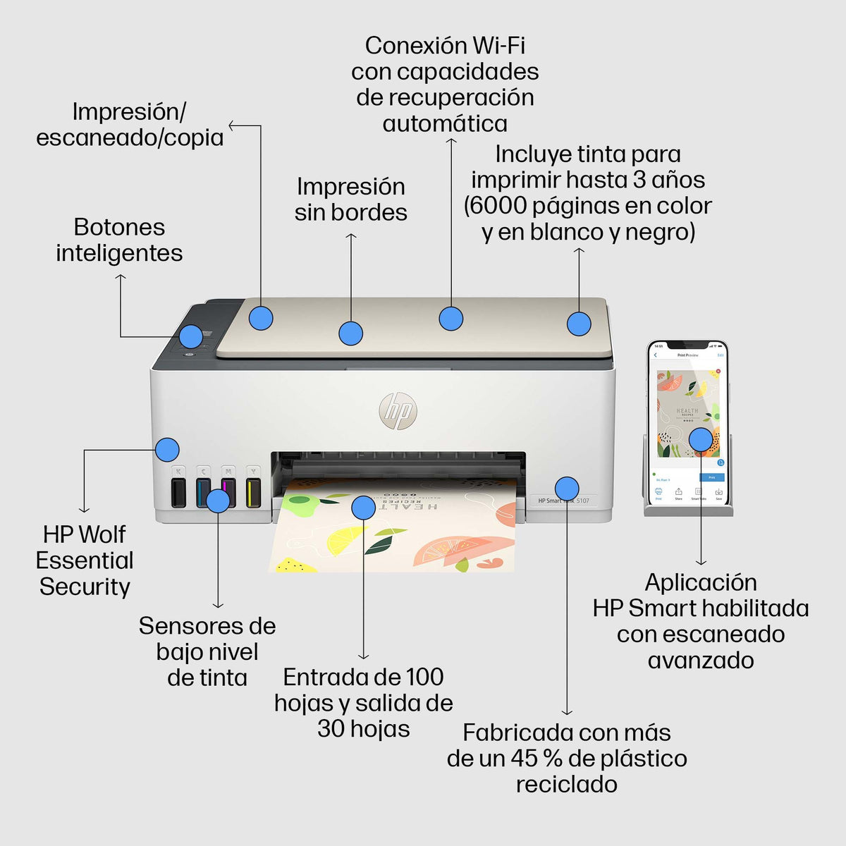 EAN 0196786693908 - HP Smart Tank 5107 All-in-One Printer Inyección de tinta térmica A4 4800 x 1200 DPI 12 ppm Wifi imagen 4