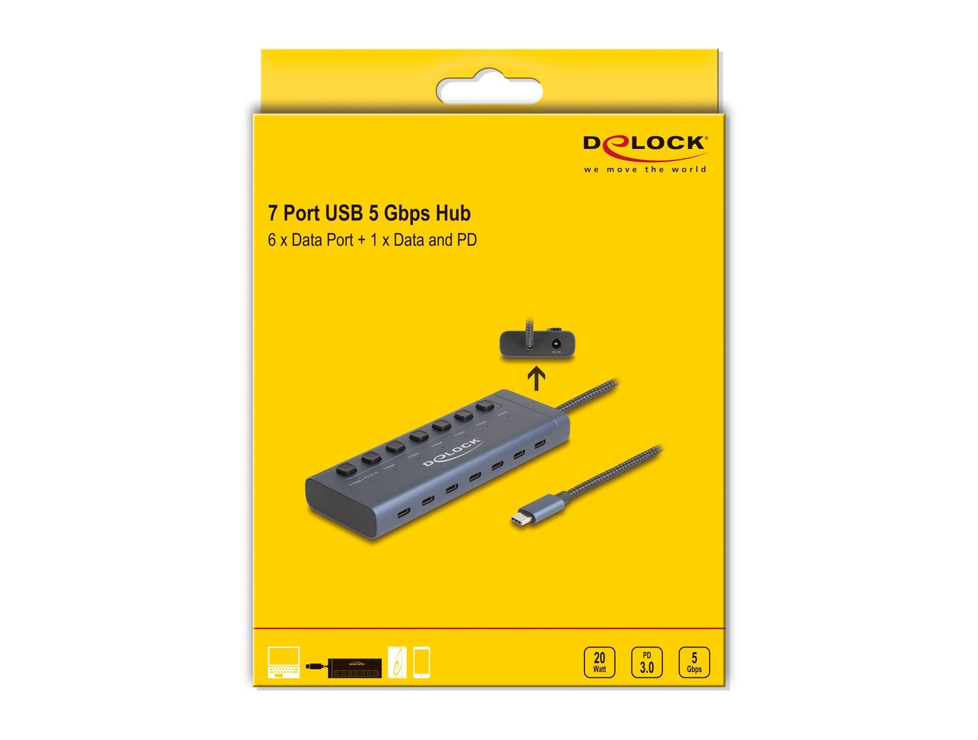Delock Usb 5 Gbps Hub Mit 7 Usb Type-C Ports Mit Schalter Davon 6 X Datenport + 1 X Daten Und Pd 20 Watt