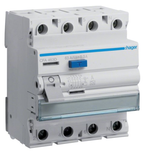 Hager Fi-Schalter 4polig 6ka 63a Cfa463d 300ma Typ A