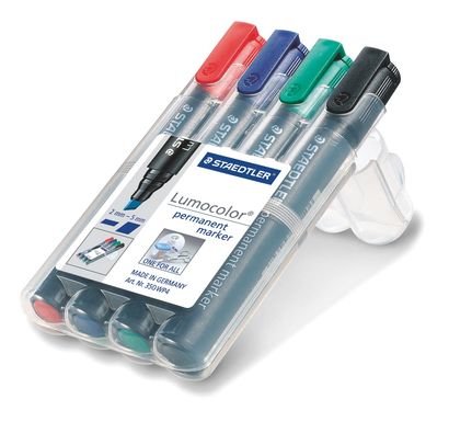 EAN 4007817350010 - Staedtler Lumocolor 350 WP4 marcador 4 pieza(s) Negro, Azul, Verde, Rojo imagen 1