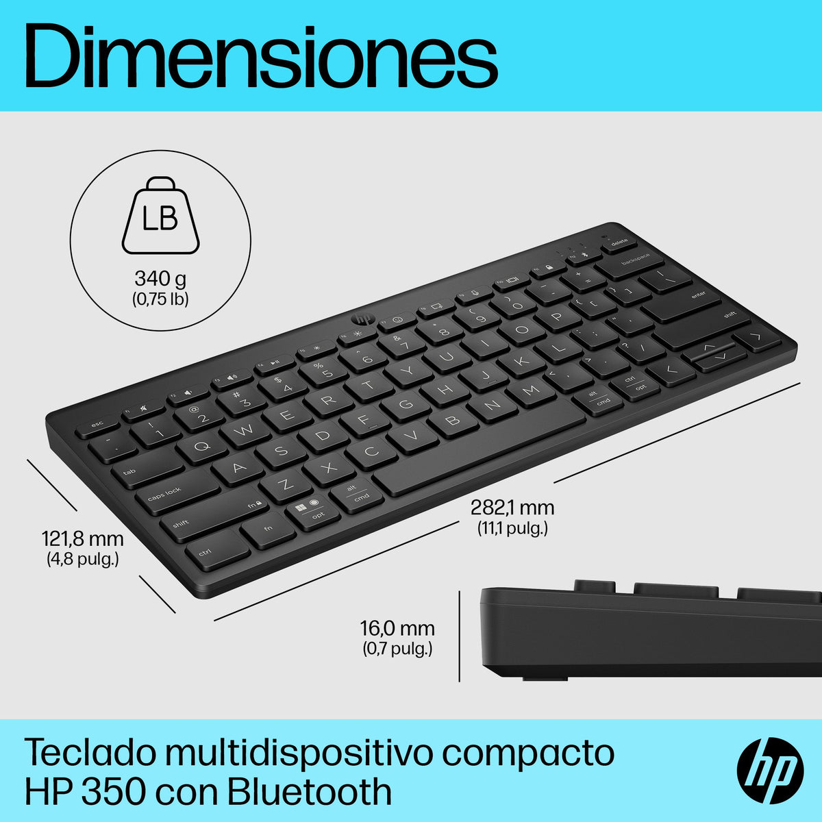 EAN 0196548515943 - HP 350 BLK Compact Multi-Device Keyboard teclado Hogar Negro imagen 5
