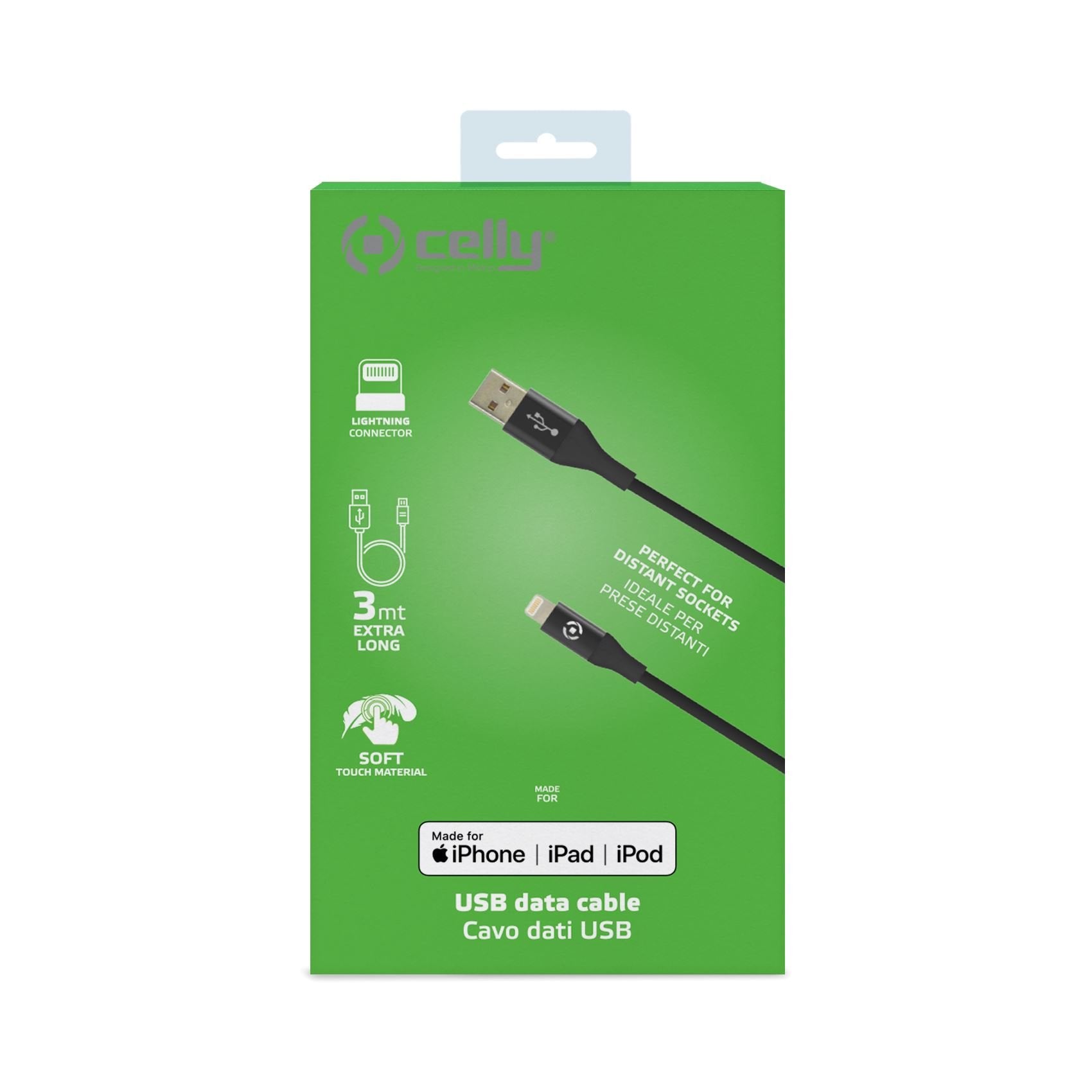 EAN 8021735747451 - Celly USBLIGHTCOL3MBK cable de conector Lightning 3 m Negro imagen 4