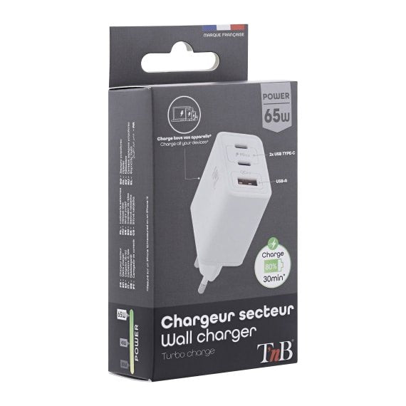 Tnb Cargador Gan Charger 2 Usb-C Power Delivery + 1 Usb-A 65w - White