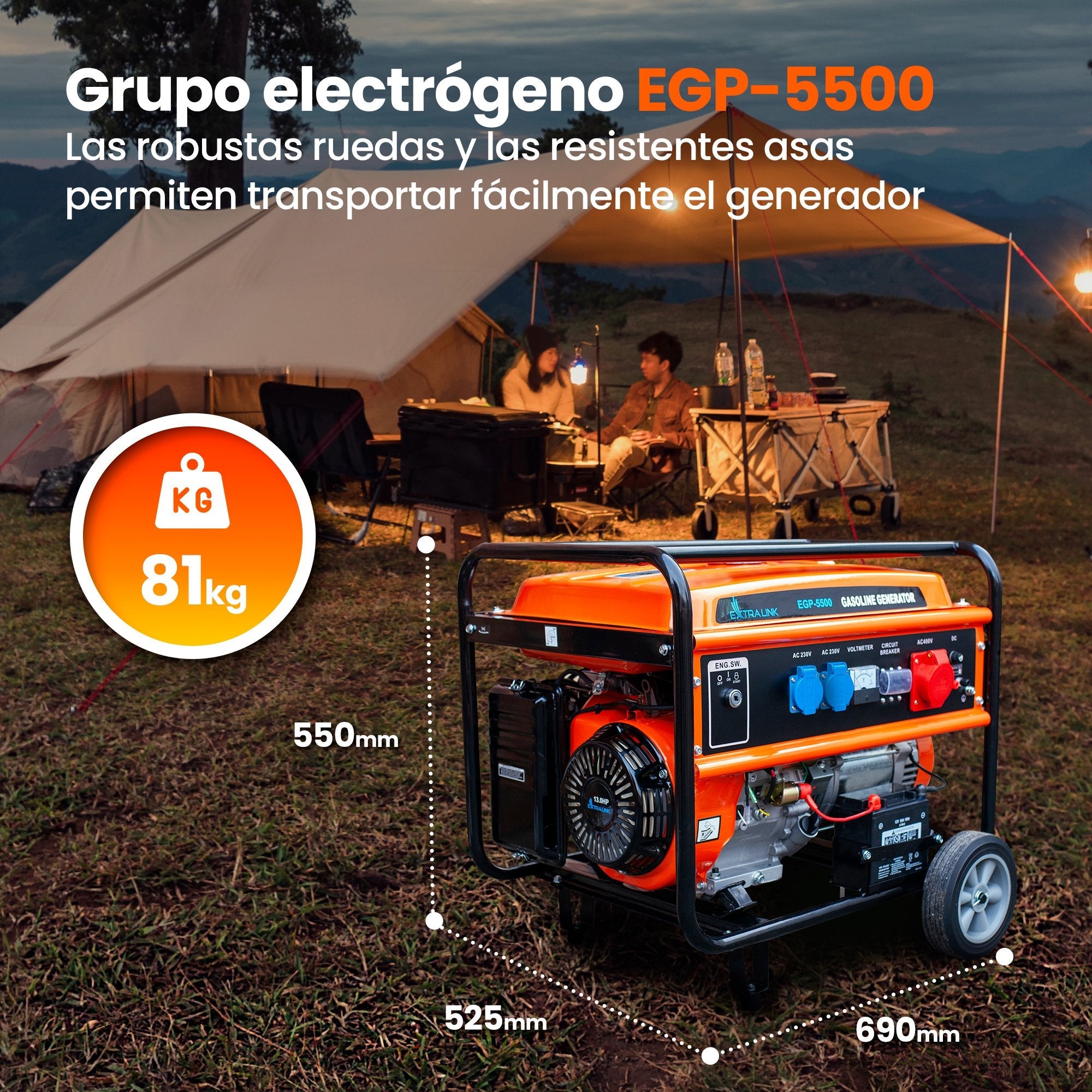 EAN 5905090330356 - Extralink EX.30356 motor-generador 5000 W 25 L Negro, Naranja imagen 15