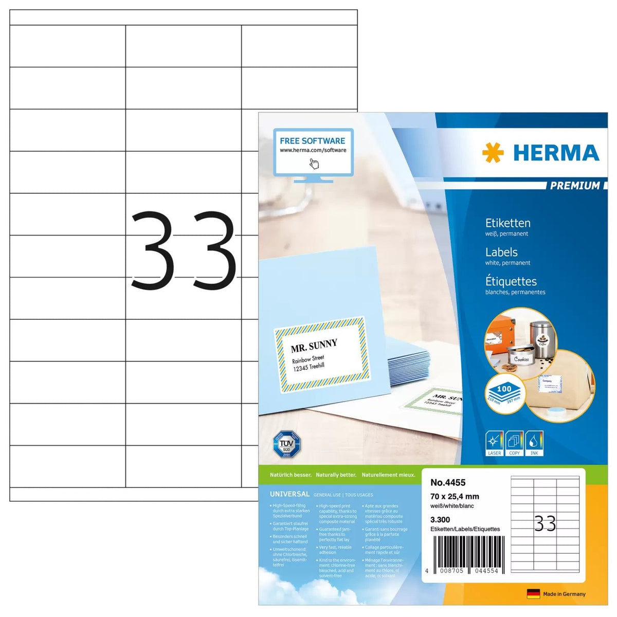 Herma Etiquetas 4455 Blanco 70,0 X 25,4 Mm