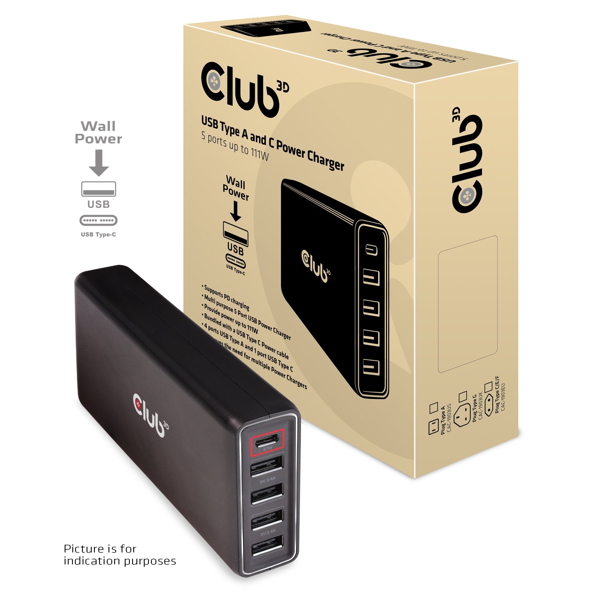 EAN 8719214471354 - CLUB3D CAC-1903EU cargador de dispositivo móvil Universal Negro Corriente alterna Interior imagen 1