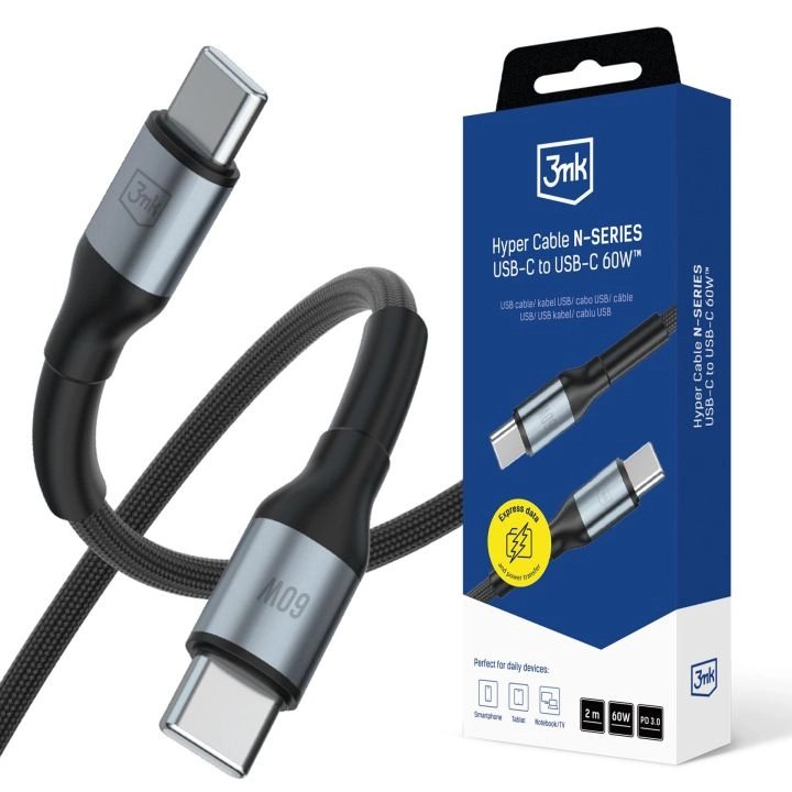 Cable 3mk Hyper N-Series C To C 2m Pd 3.0 20v 3a 60w Black