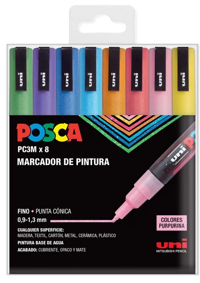 Posca Marcador Pc-3m/8c Pintura No Permanente Punta Cónica 0,9 - 1,3 Mm C/Surtidos -Estuche Sp 8-